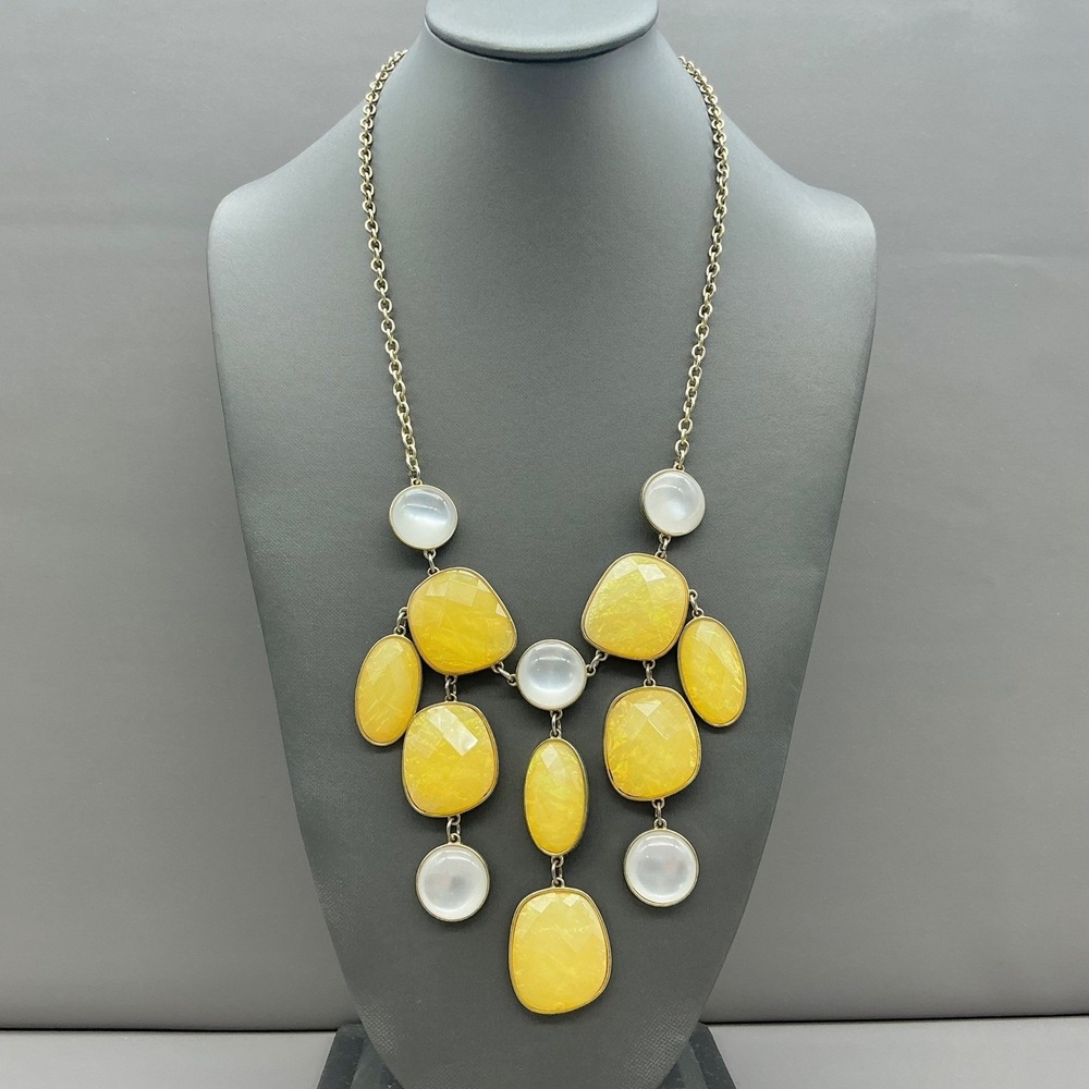 Premier Designs Necklace Womens Yellow Tone Faux Stone Bib Statement 18-21 Inch